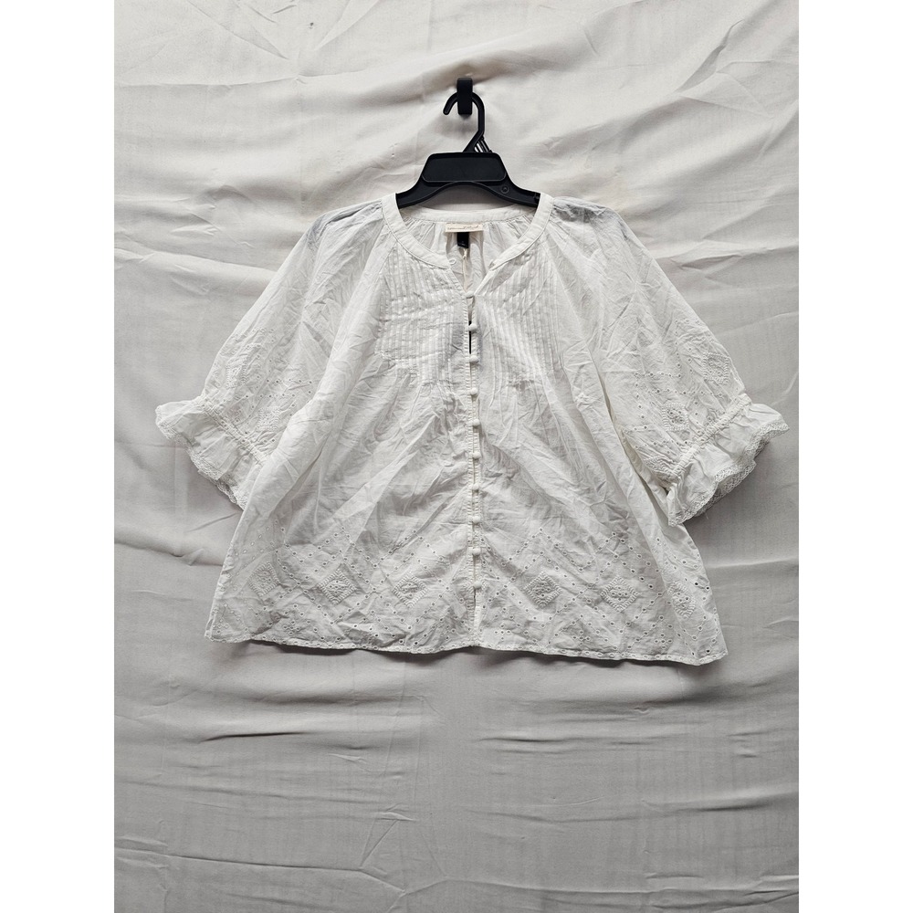 Universal Thread Womens Eyelet Button Down Blouse White Cotton Casual Size XL